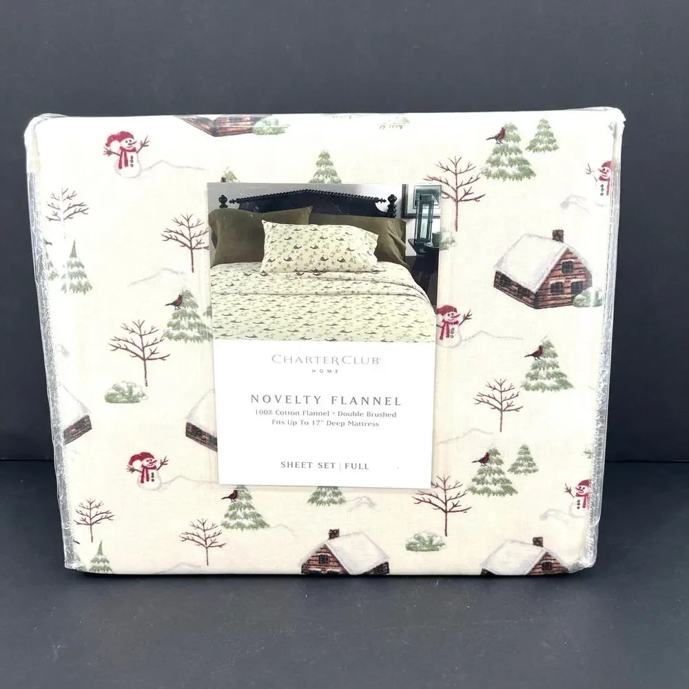 Charter Club Novelty Flannel fit 17” deep mattress - cabin and snowmen